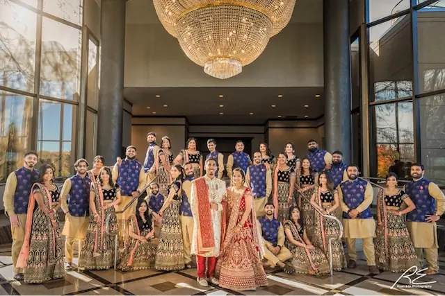 Wedding party wearing coordinated Indian outfits from a completed pre-launch sourcing project
