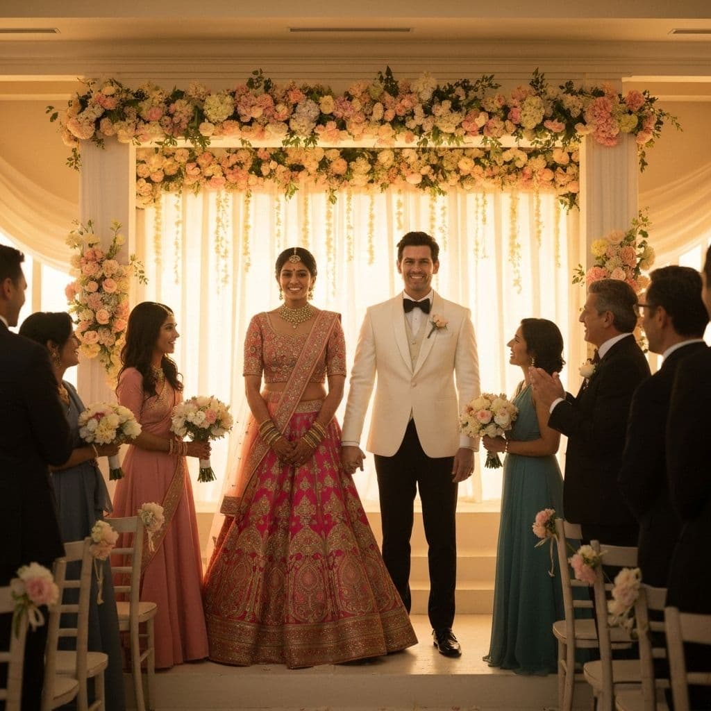 Beautiful fusion wedding ceremony blending Indian and Western traditions