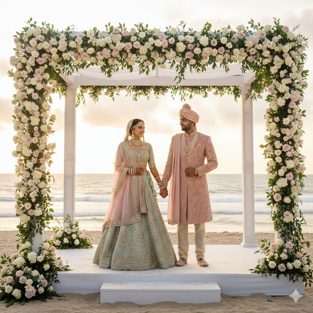 Beach Wedding with Floral Mandap